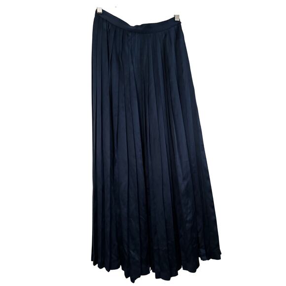 Vintage 1980s Linda Allard for Ellen Tracy Silk Pleated Maxi Skirt – Navy, Sz 6 - Picture 3 of 6